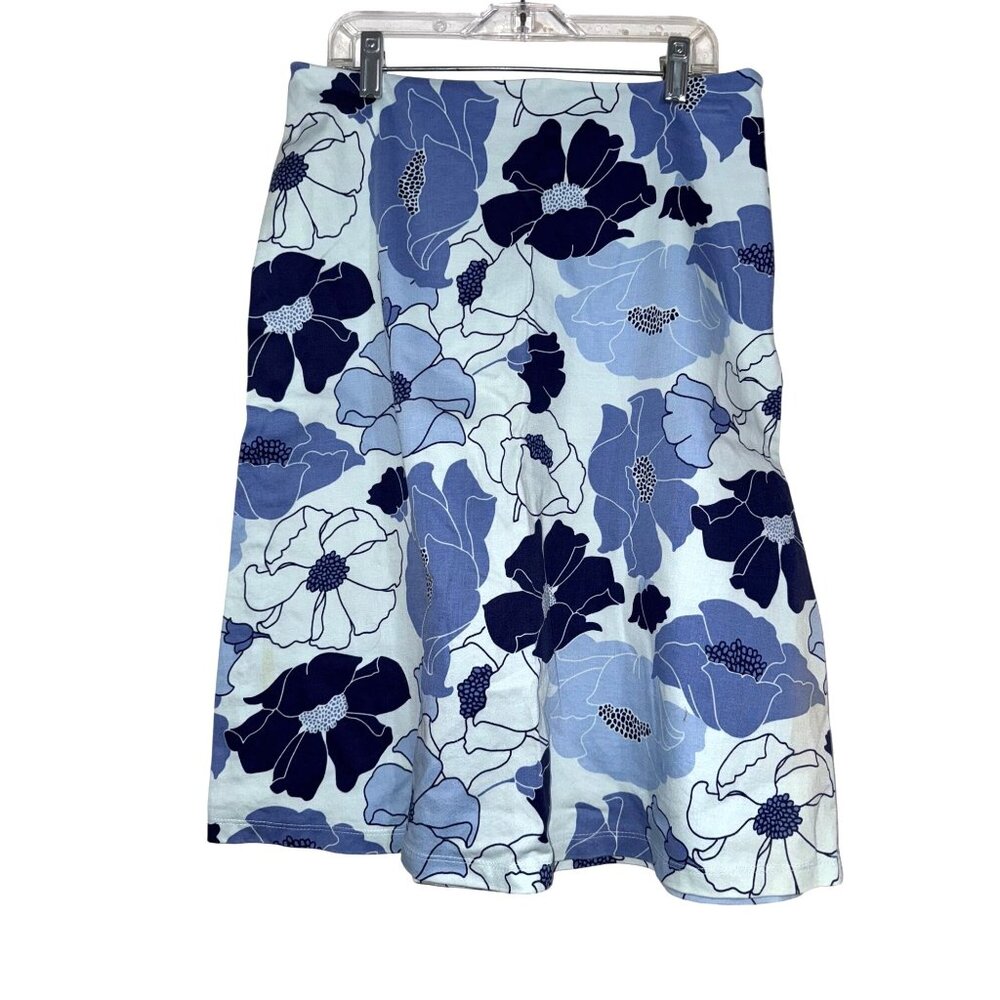 Floral A-Line Skirt By Biyaye.C.D.A. Size 6 Blue & White Cotton Blend